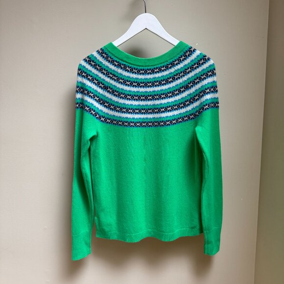 J. CREW WOMENS FAIR ISLE GREEN CASHMERE CREWNECK SWEATER - Picture 5 of 9